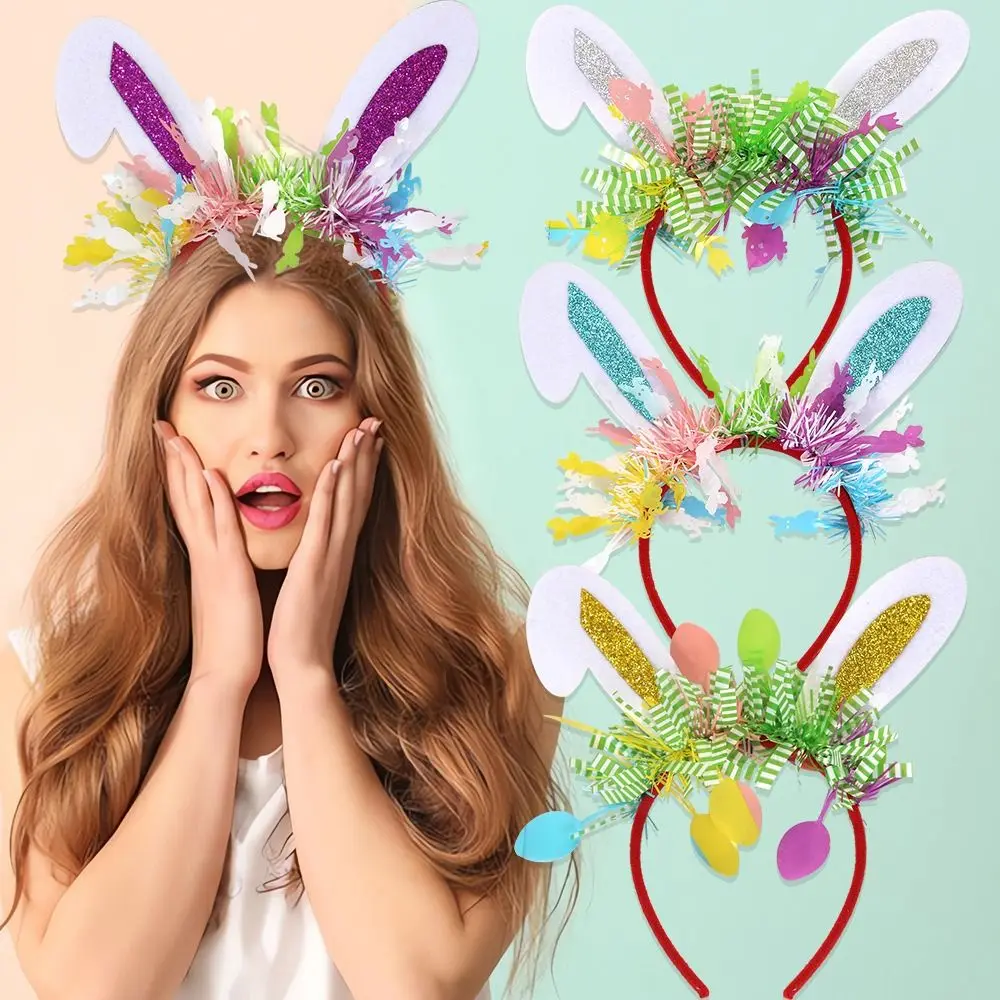 Colorful Easter Rabbit Ears Headbands Wear-resistant Non-slip Bunny Ears Hair Hoop Sequin Exquisite Cosplay Headbands