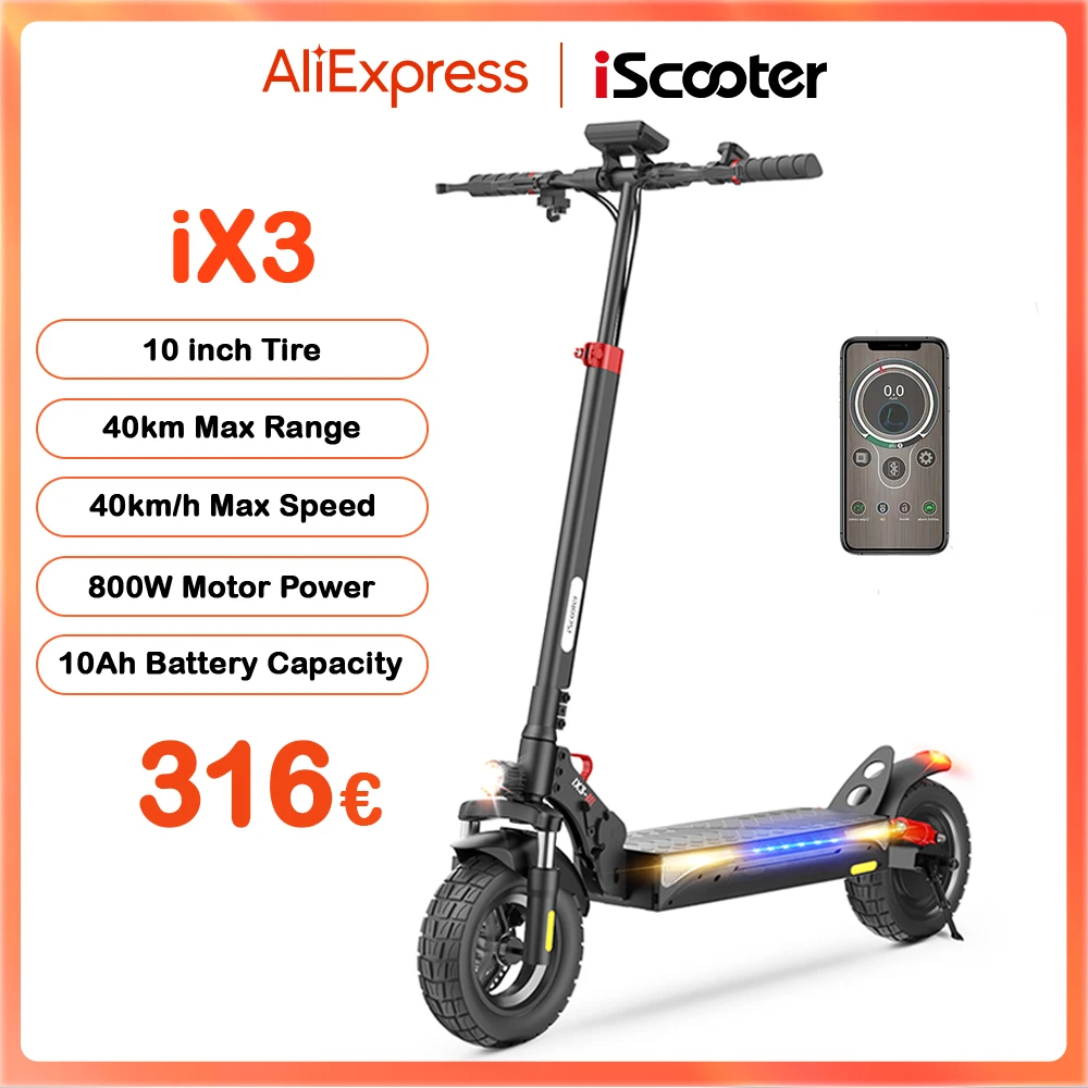 IScooter-patinete eléctrico iX3 para adultos, Scooter potente de 800W, con rango de 40KM, neumático todoterreno de 10 pulgadas, 10Ah, 40 KM/H