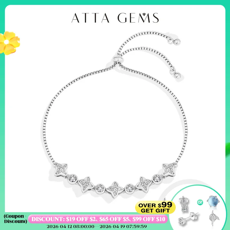 

ATTAGEMS Moissanite Bracelet Four-pointed Star S925 sterling silver For Women Girls Birthday Party Jewelry Gifts Adjustable 24cm