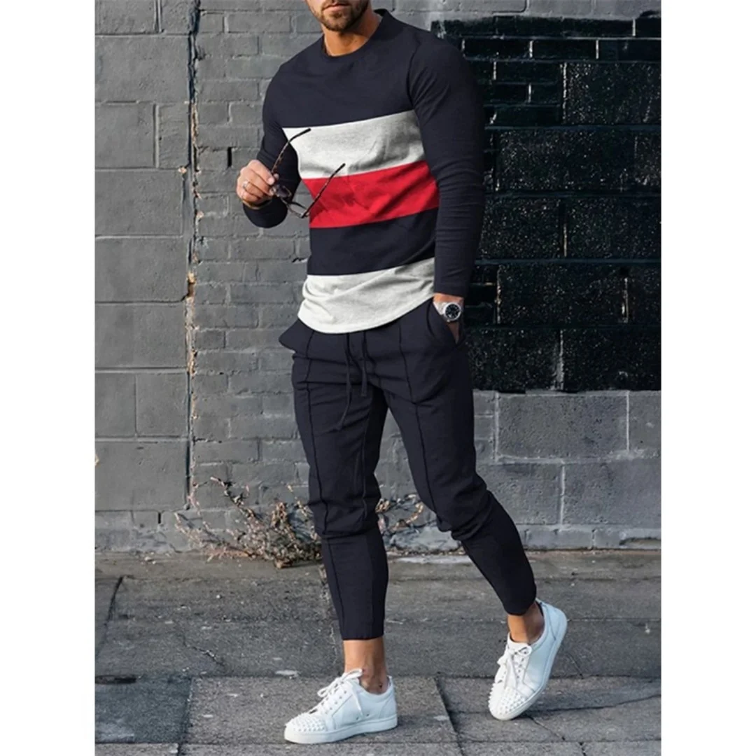 Fashion Mens Two Piece Sets Graphic Printed T-Shirts And Slim Pants Suits For Men 2023 Spring Autumn Clothing Casual Streetwear