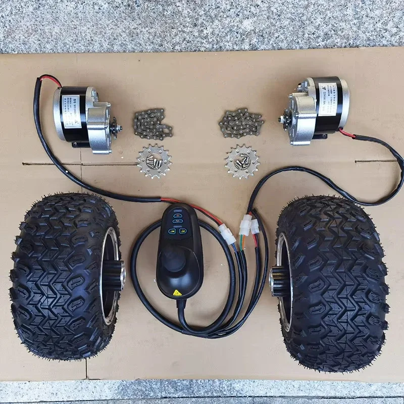 DIY 24V 250W 10x6.0 Inch Off Road  Tire Electric Tricycle Rickshaw Flat Car Dual Drive  Brush Gera Motor Kit