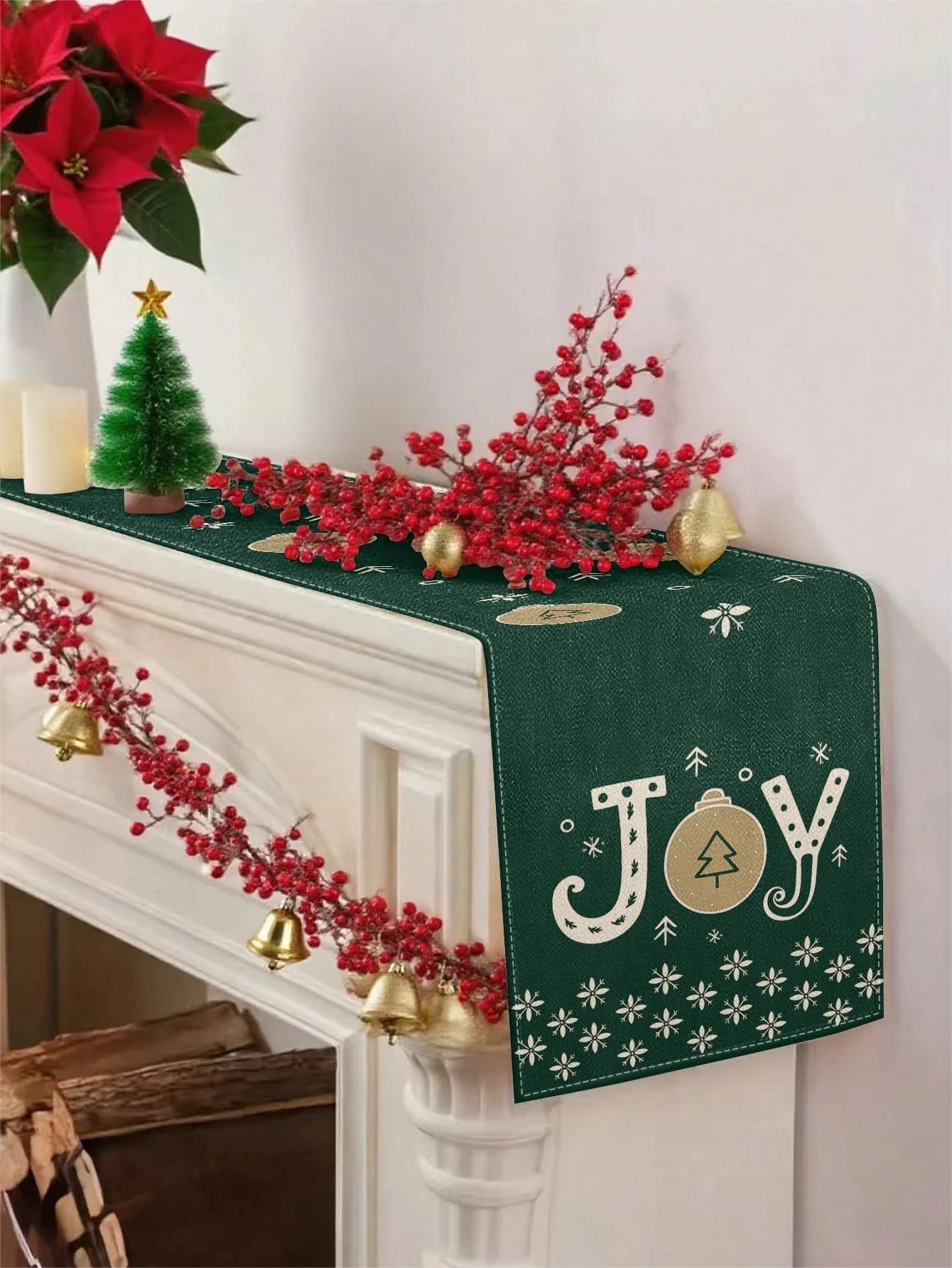 1 grüner Tischläufer mit Weihnachtsfreude-Baum, bedruckt, stilvoll, festliche Dekoration, Weihnachts-Esstisch-Dekoration, elegant, langlebig, Urlaub