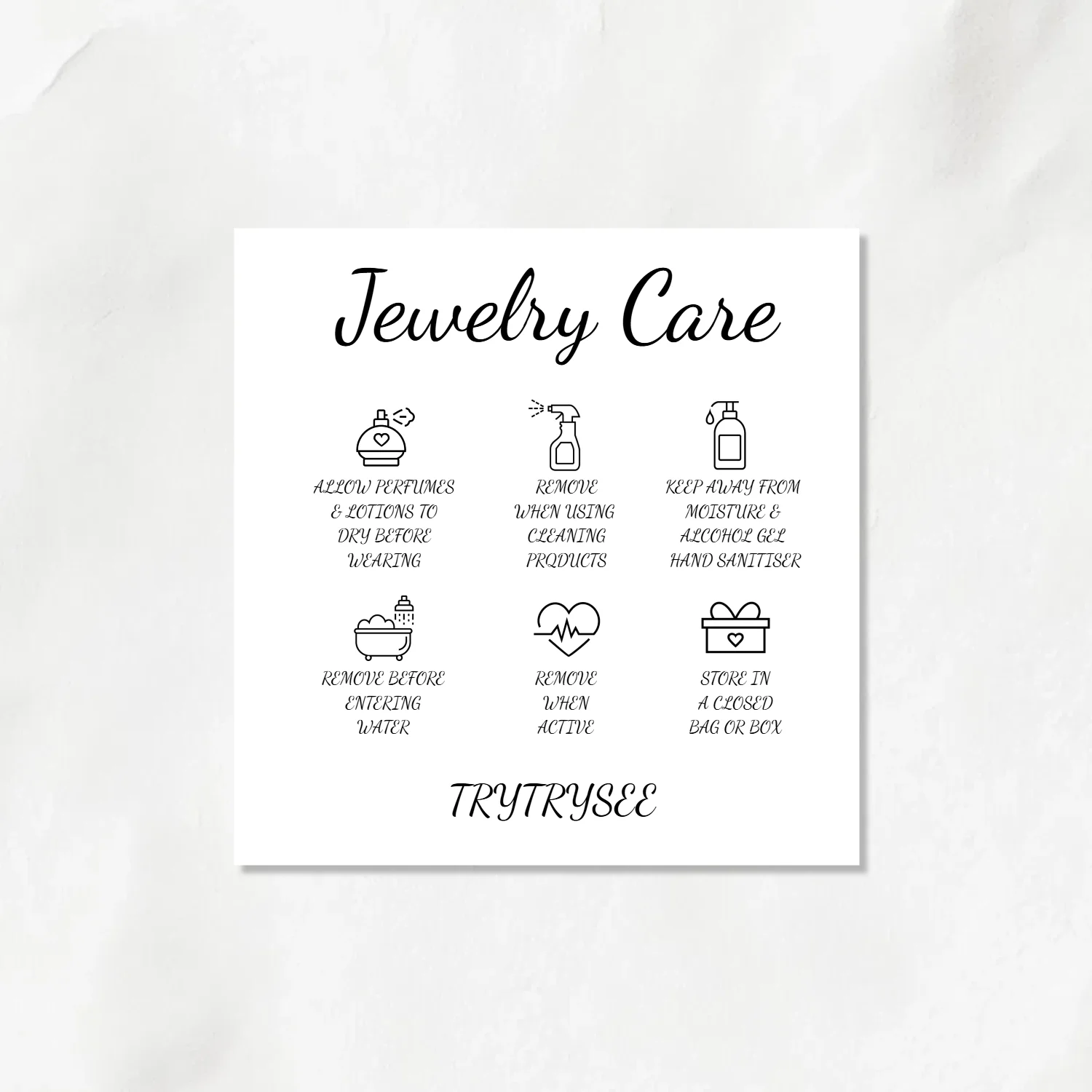 8.5x8.5cm Custom Jewelry Care Cards Logo Personalize White Jewelry Nail Display Cardborad Paper Accessories