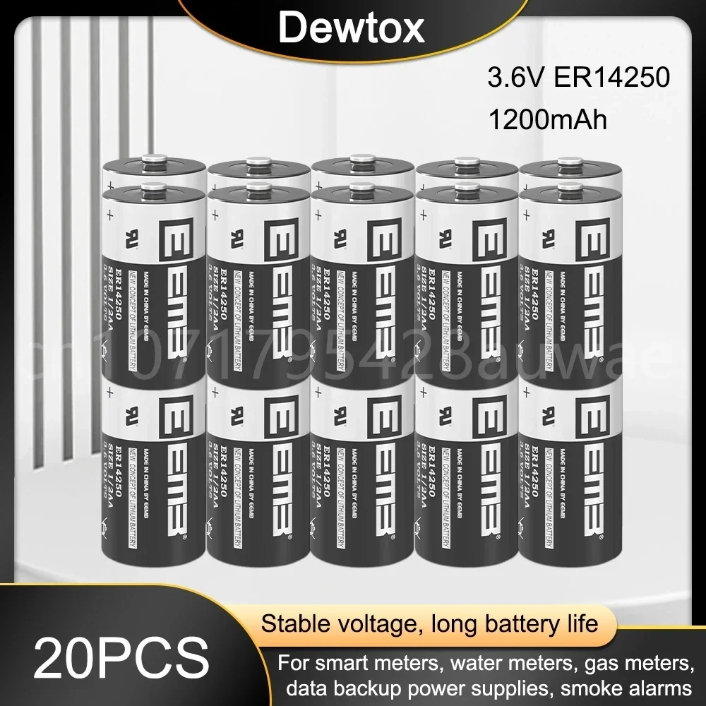 

20PCS 3.6V 1200mAh ER14250 ER 14250 CR14250SL 1/2AA Lithium Battery for PLC CNC Machine Tools Gas Meter Alarm Clock Touch Screen