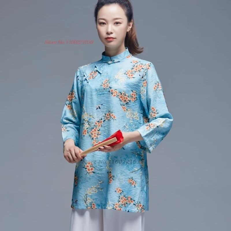 

2024 chinese vintage tai chi martail arts uniform flower print tops+pants set kung fu tai ji training exercise performance suit