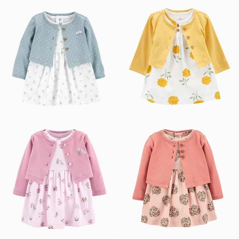 Conjuntos de ropa para niña pequeña, pelele y abrigo de algodón para recién nacido, vestido + Tops, 2 piezas, 0-24 meses, primavera y otoño