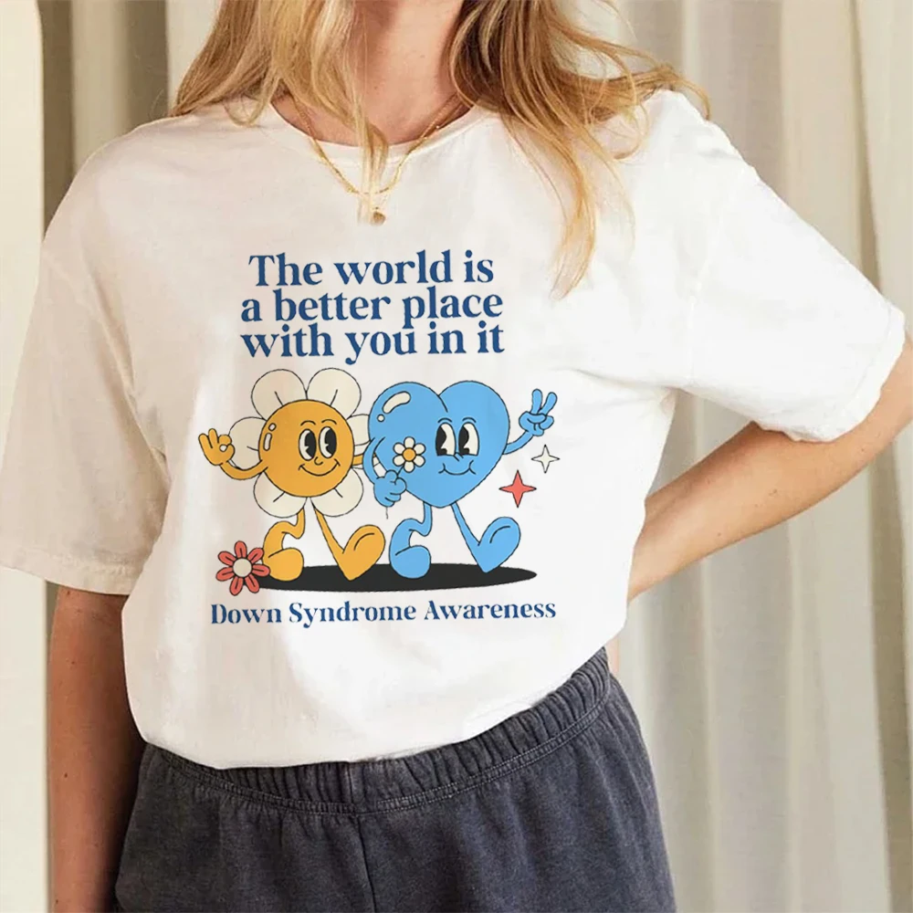 The World Is A Better Place With You In It Printed O-Neck Short Sleeve Cartoon Basic Fashion Style Printed Cute Casual T-Shirt.