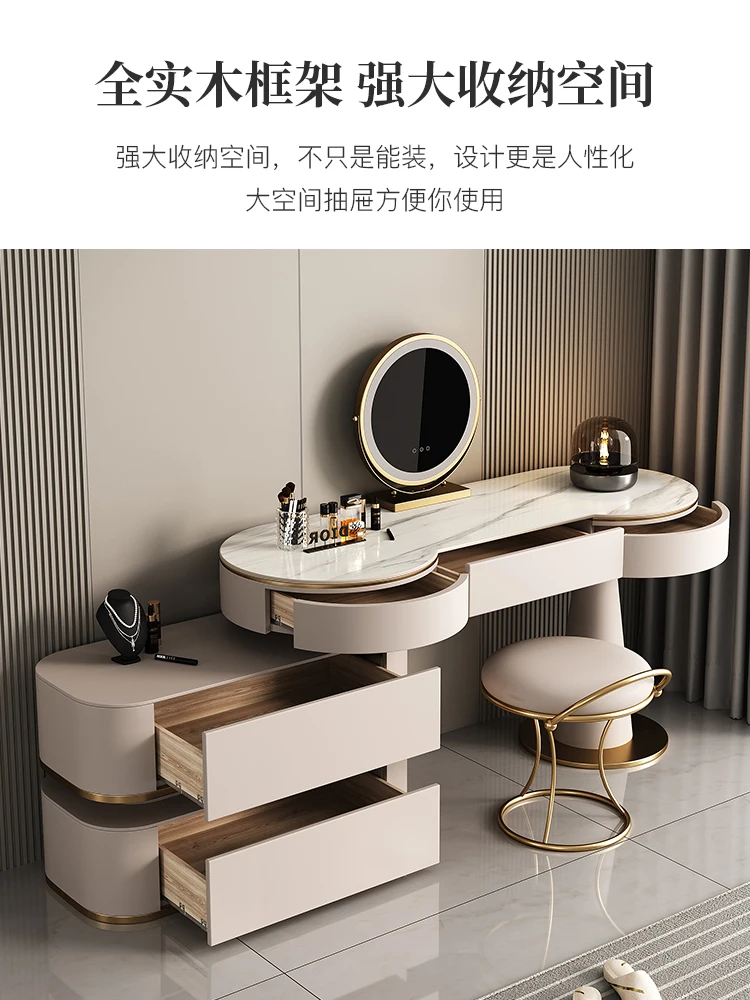 Simple bedroom, high-end, small apartment, rock board makeup table, bucket cabinet, makeup table, one piece table