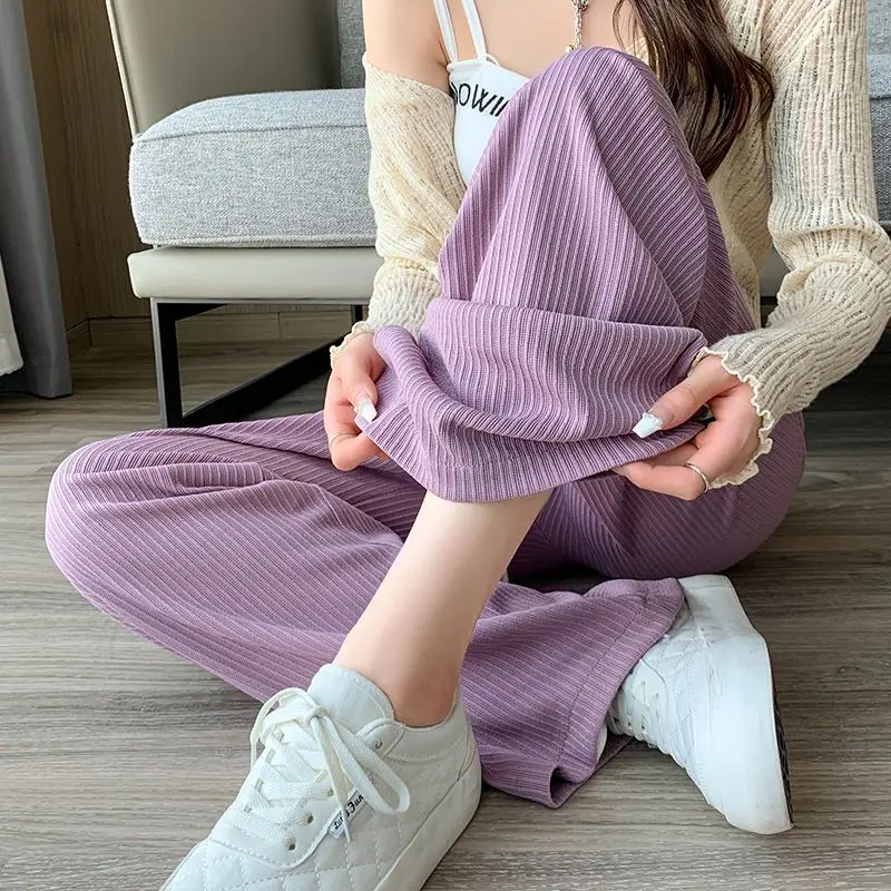 

High Drawstring Waist Wide Leg Pants For Women Spring New Loose Solid Sport Straight Pants Casual Summer Trousers Female 1372