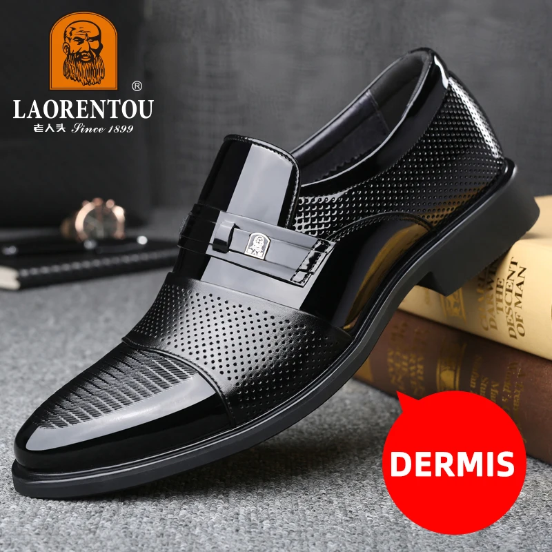 LAORENTOU genuine leather hollowed out breathable formal shoes for commuting, anti slip and wear-resistant Derby shoes 77021