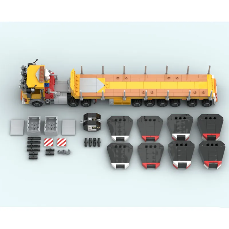 MOC-211903 نموذج مكعبات بناء المقطورة المسطحة والشاحنة الهندسية والصابورة، 727 قطعة، هدية لعبة عيد ميلاد الأولاد والأطفال #5
