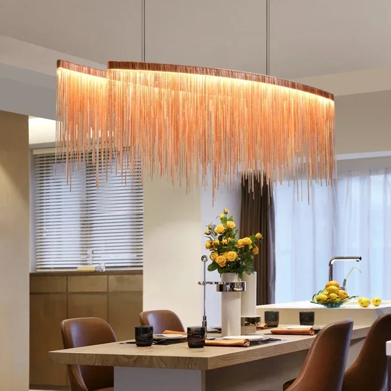 Modern Luxury pendant lights rose gold silver Aluminum chain tassels pendant lamp for living room restaurant decoration