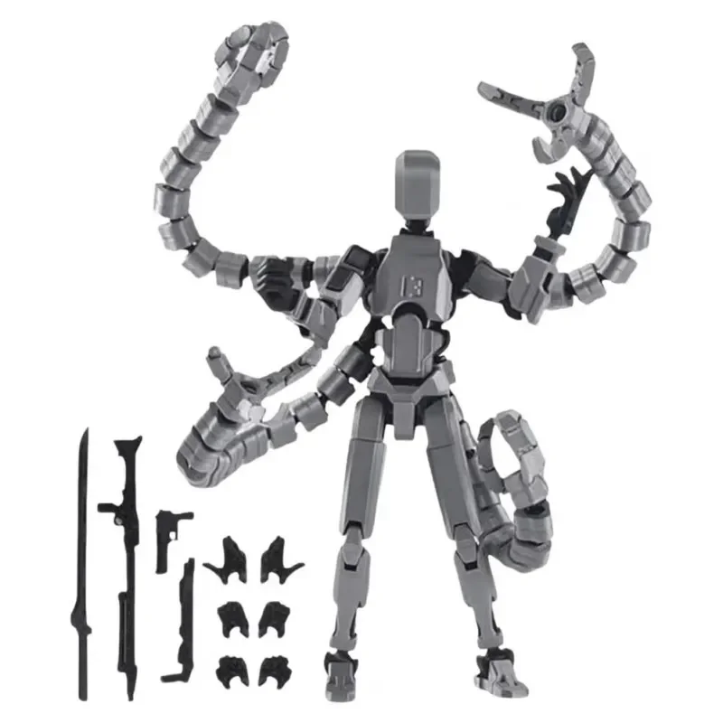 Movable Joints 3D Printed Robot Model Toy Articulated Dummy Figurine Robot Action Figure with Long Tentacles Accessory