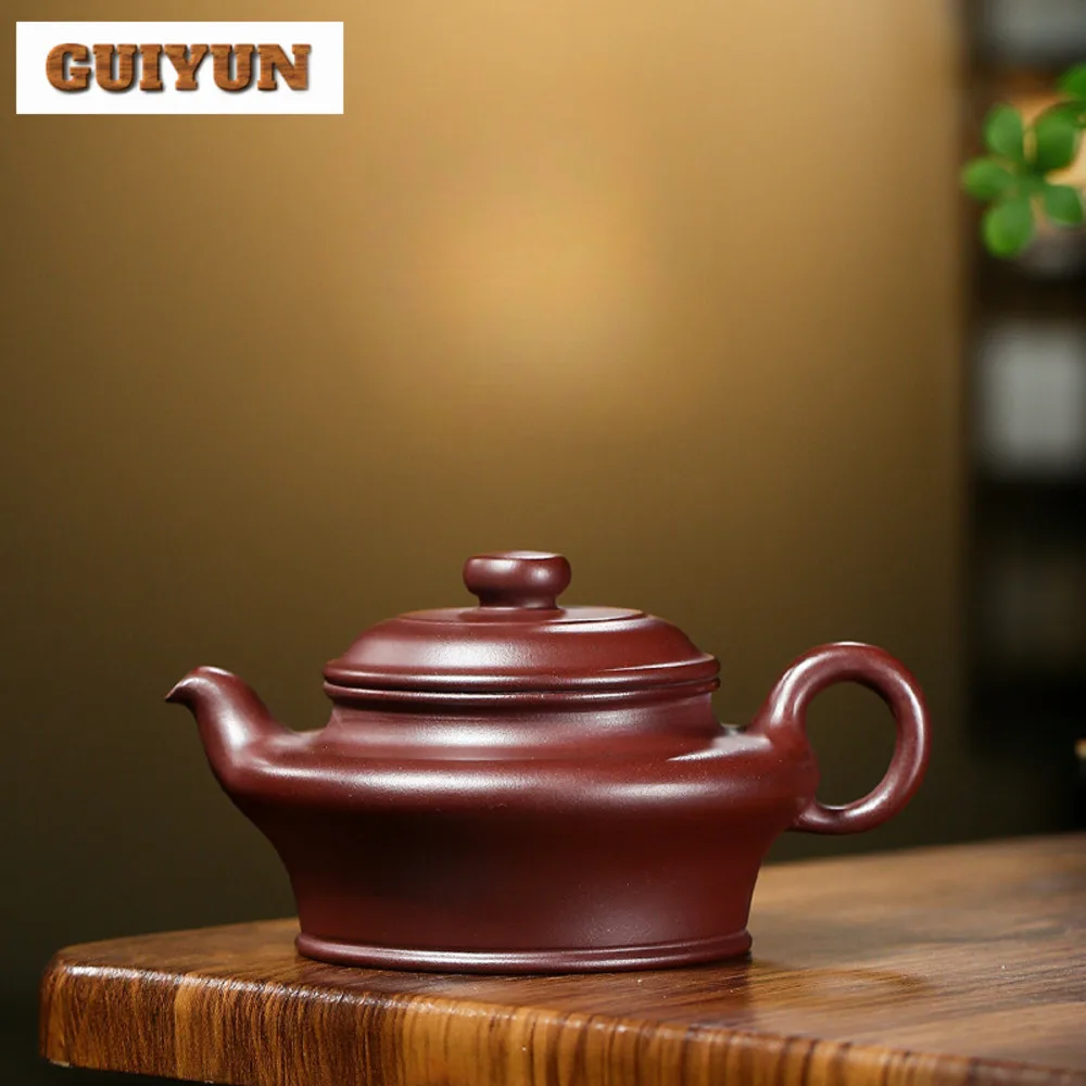 

200ml High-end Yixing Purple Clay Teapots Handmade Flat Pot Raw Ore Purple Mud Kettle With Infuser Zisha Tea Set Tableware Craft