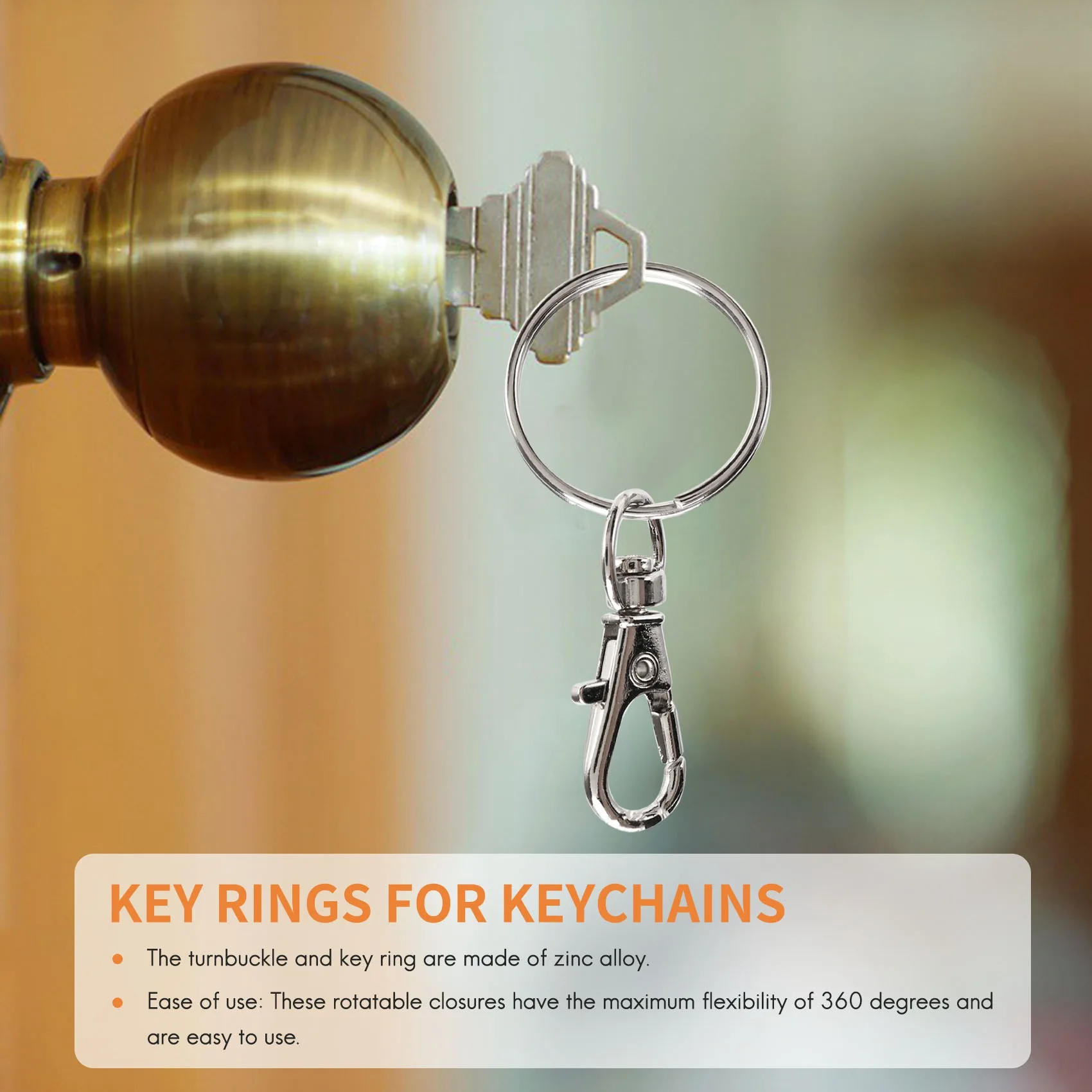 

Комплект из 60 карабинов-крючков ABIY с поворотным замком и разъемными кольцами для ключей