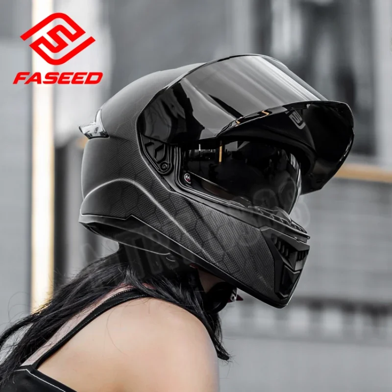 Unisex Lightweight Carbon Fiber Double Lens Helmet Moto Off-road Street Helmets Racing Helmet DOT ECE Approved Cascos Para Moto