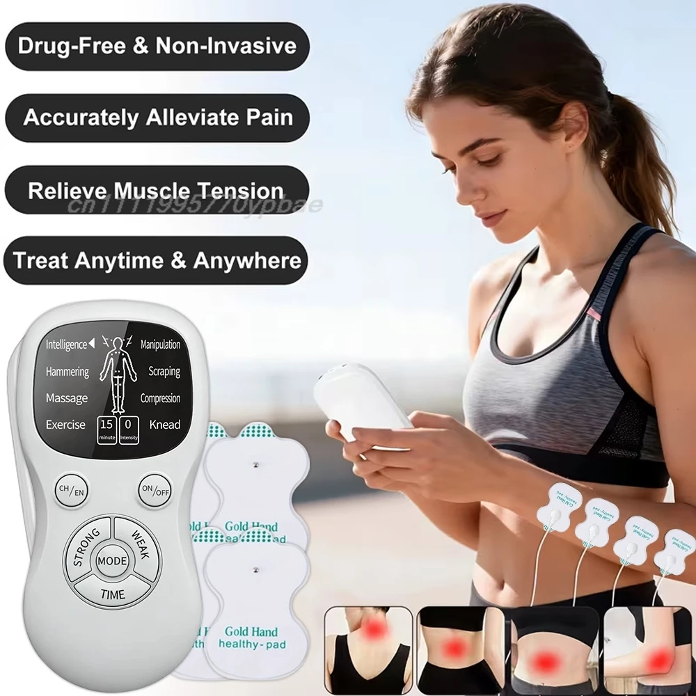 EMS Muscle Stimulator Dual Output Electric Tens Pulse Massager Instrument Electrical Acupuncture Massage for Neck Back Full Body