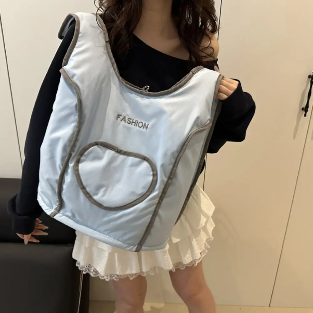 

Portable Letter Embroidery Love Vest Backpack Solid Color Large Capacity Students School Bag Handbag Nylon Shoulder Bag Travel