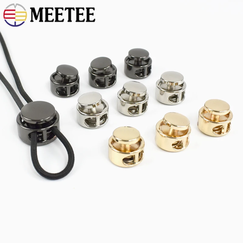 5/10Pcs Meetee Metal Spring Stopper Double Hole Adjust Cord Lock Rope Fixed End Snap Button Decor Buckles DIY Sewing Accessories