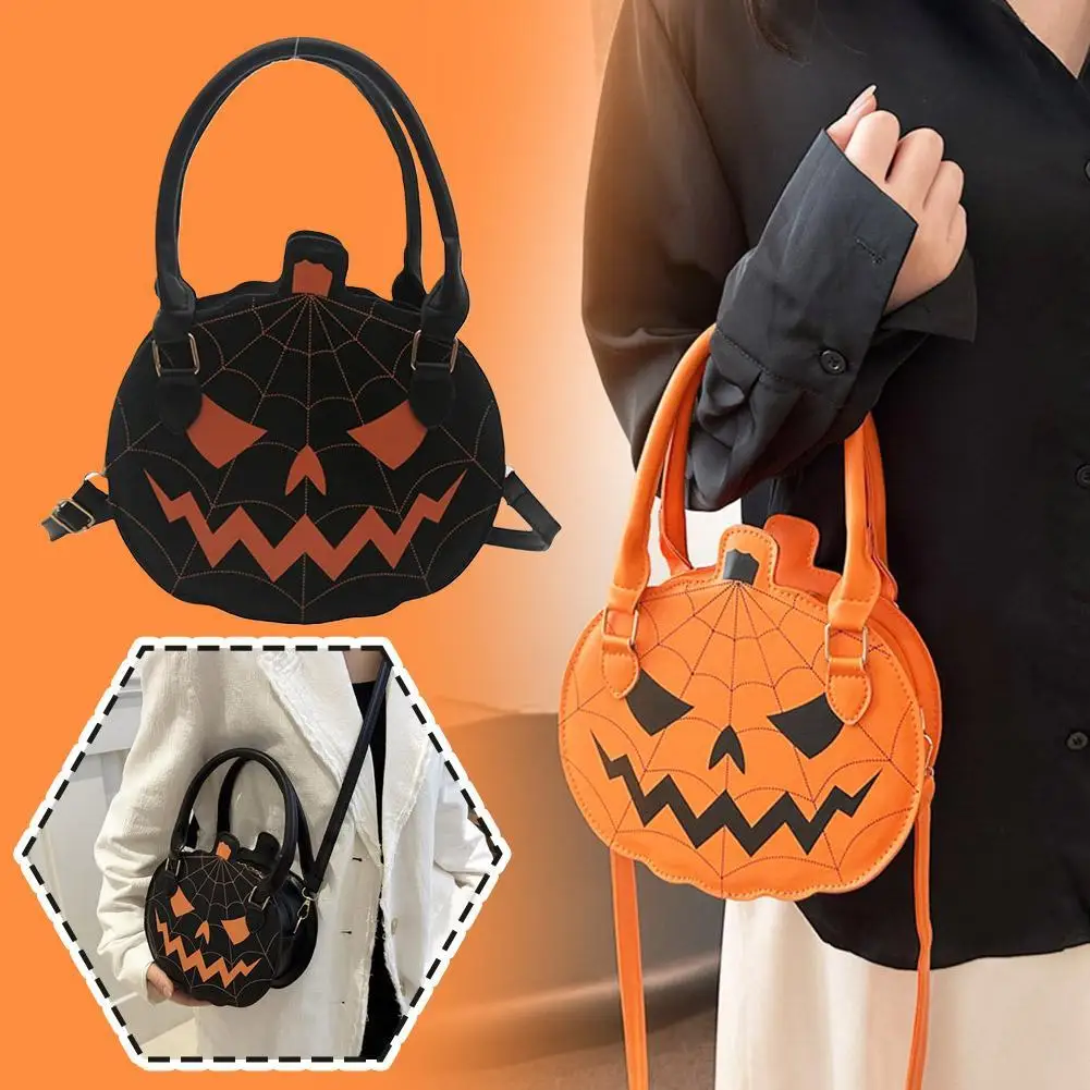 

Halloween Pumpkin Crossbody Bag Polyester Fiber Large Capacity Casual Halloween Fashion Single Shoulder Bag With Zipper