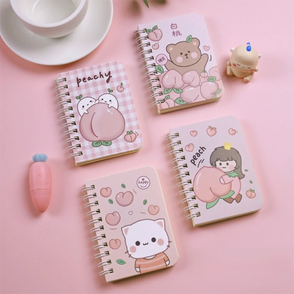 4Pcs/Set Portable Cute Capybara Notebook 80 Sheets Line Circle Coil Notebook Cartoon A7 Notepad Exam Preparation