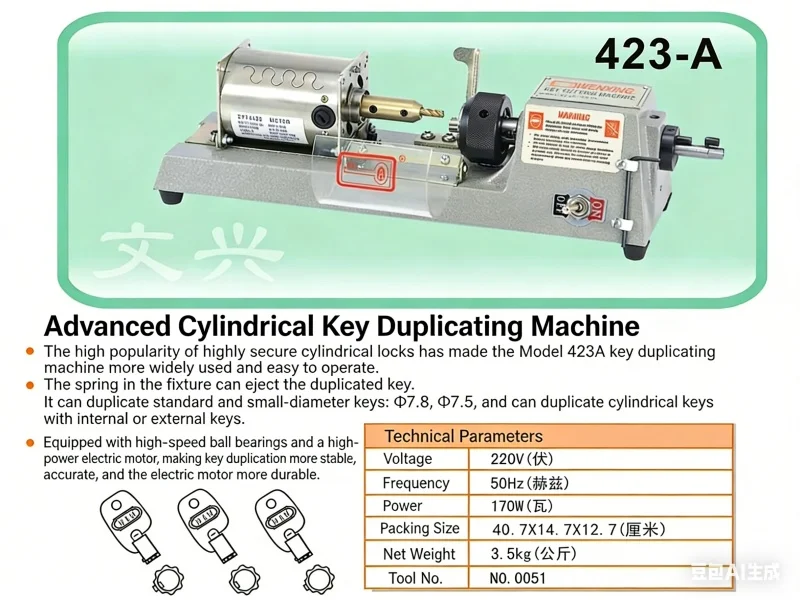 Tubular Cutting Tool 423A 220V/50HZ | Lock Cylinder Cutting Machine for Locksmith Equipment
