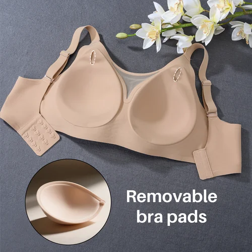 Imagen 2 del producto Sujetadores sin costuras para mujer, estilo fino, almohadillas suaves y extraíbles, ropa interior inalámbrica, lencería cómoda, correa ajustable de 3 filas