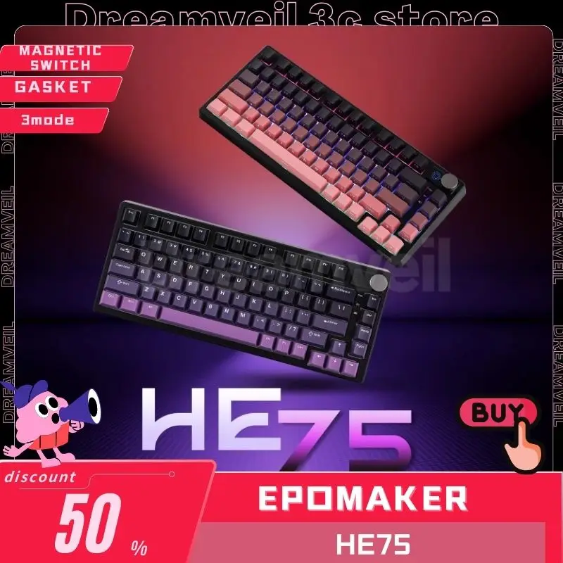 Epomaker He75 Mag 75% Magnetic Switch Keyboard Hot-Swap Gasket 3mode Wireless Game Mechanical Keyboard With Rgb Backlight Custom