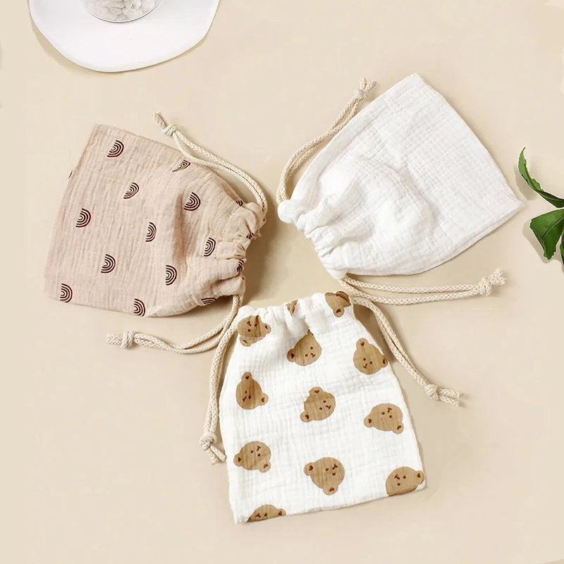 

Double Muslin Cotton Drawstring String Diaper Bag Cute Print Baby Disposable Diaper Storage Bag Baby Bottle Hanging Bag