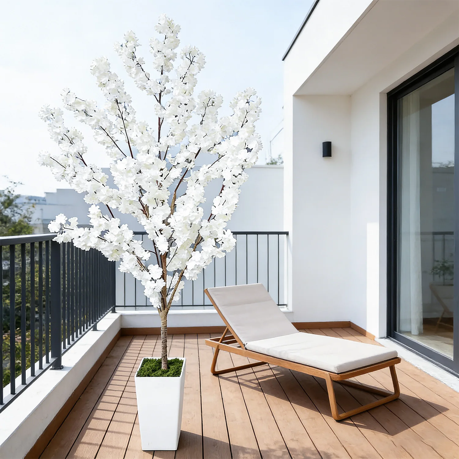 1.60m-2.10m Potted Pure White Artificial Cherry Blossom Tree Realistic Fake Sakura for Home Wedding Indoor Decor