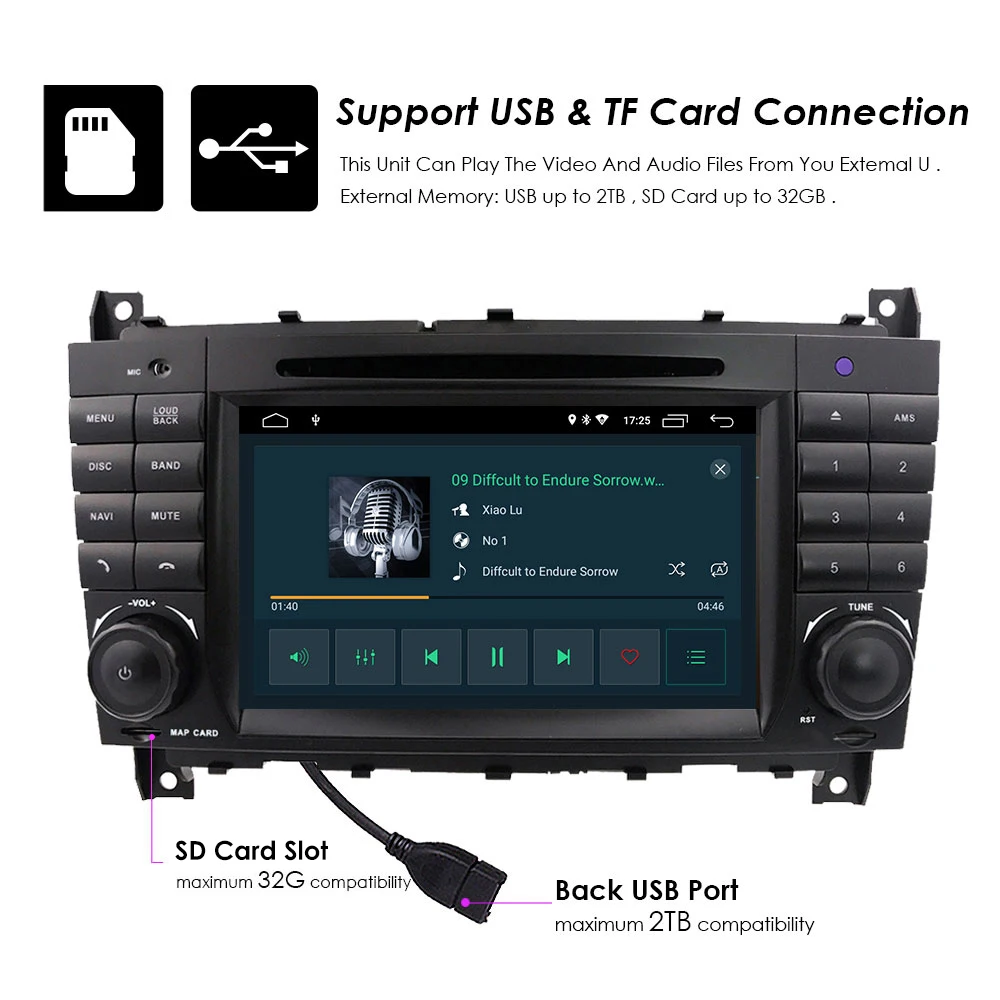 7 Inch Car Stereo Multimedia GPS Navi 2 Din Android Car Auto Radio for Mercedes Benz W203 2004 2007 CLC CLK C W209 2008 - 2010