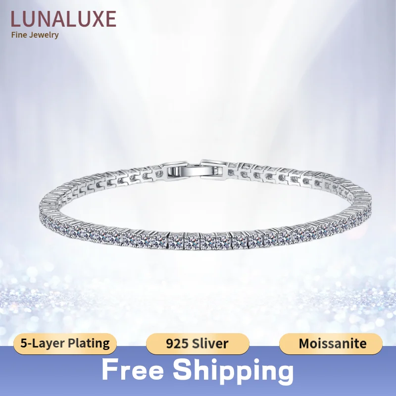 

LUNALUXE Sterling Silver 925 Tennis Bracelet Full Inlaid Moissanite Bracelets with GRA Certificate for Women and Men