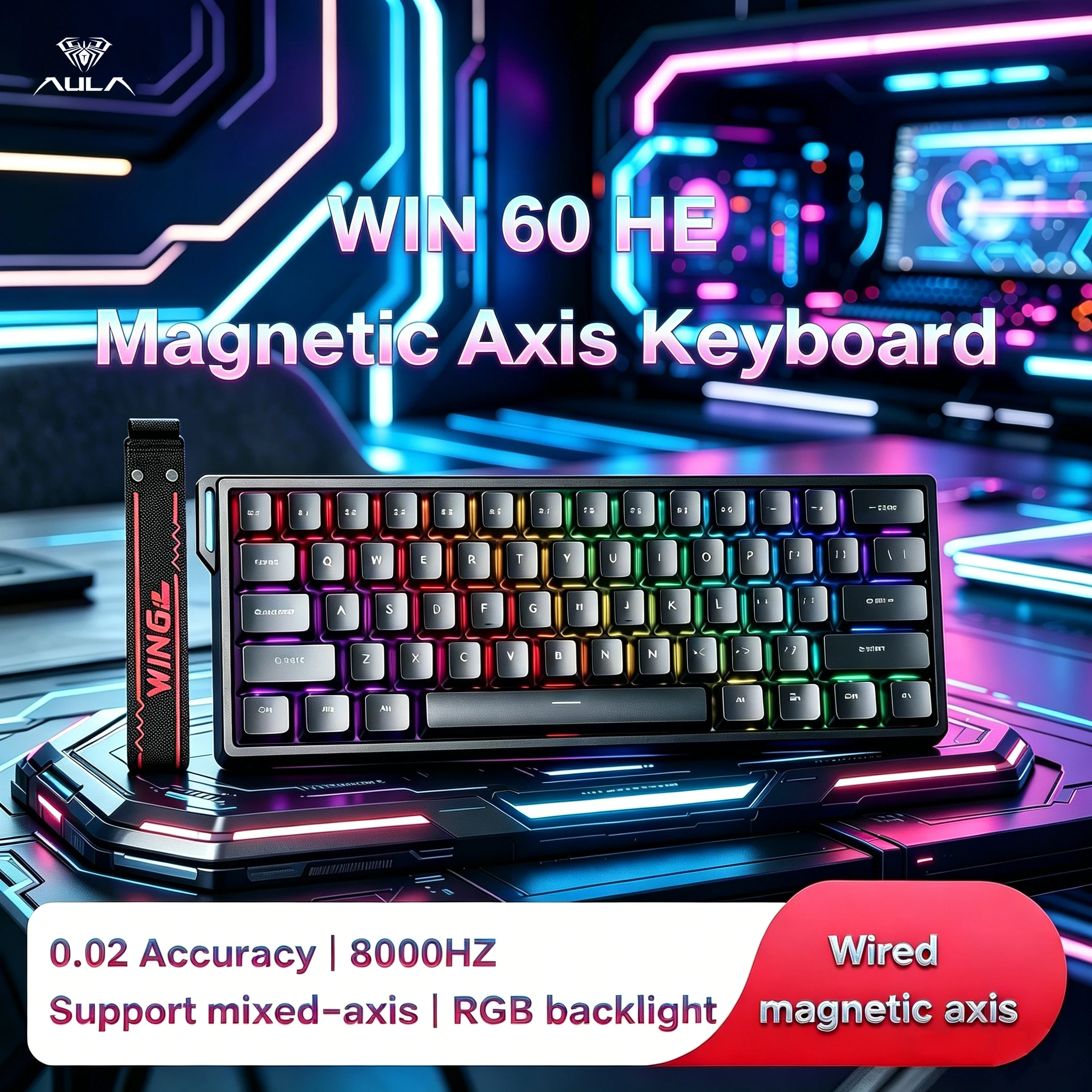AULA Win60 Win68 HE Hall Effect Keyboard 8K Polling Rate RGB Backlit Gasket Structure Hot-Swap Wired Gaming Keyboard for Gamer