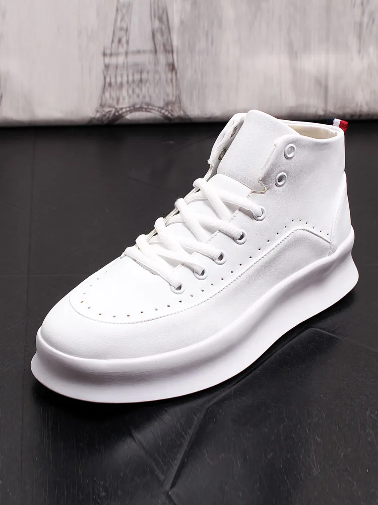 Men High Top Casual Skateboard Shoes High Quality Split Leather Thick Platform Sneakers Height Increasing Lace Up Training Shoes