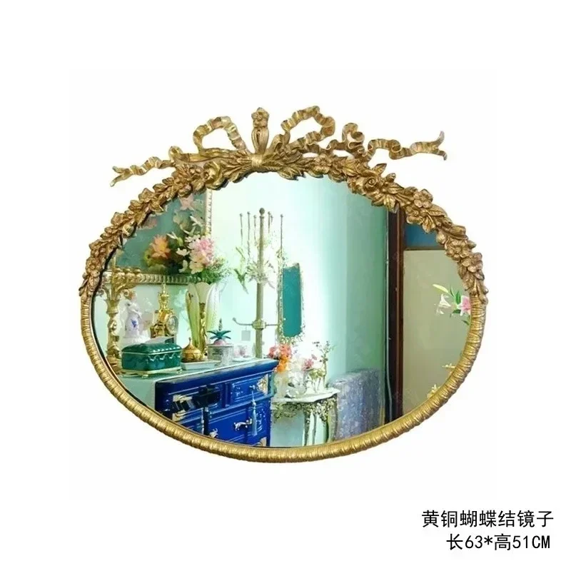 Retro Romantic Engraved Bow Oval Cosmetic Mirror Decorative Entrance Mirror