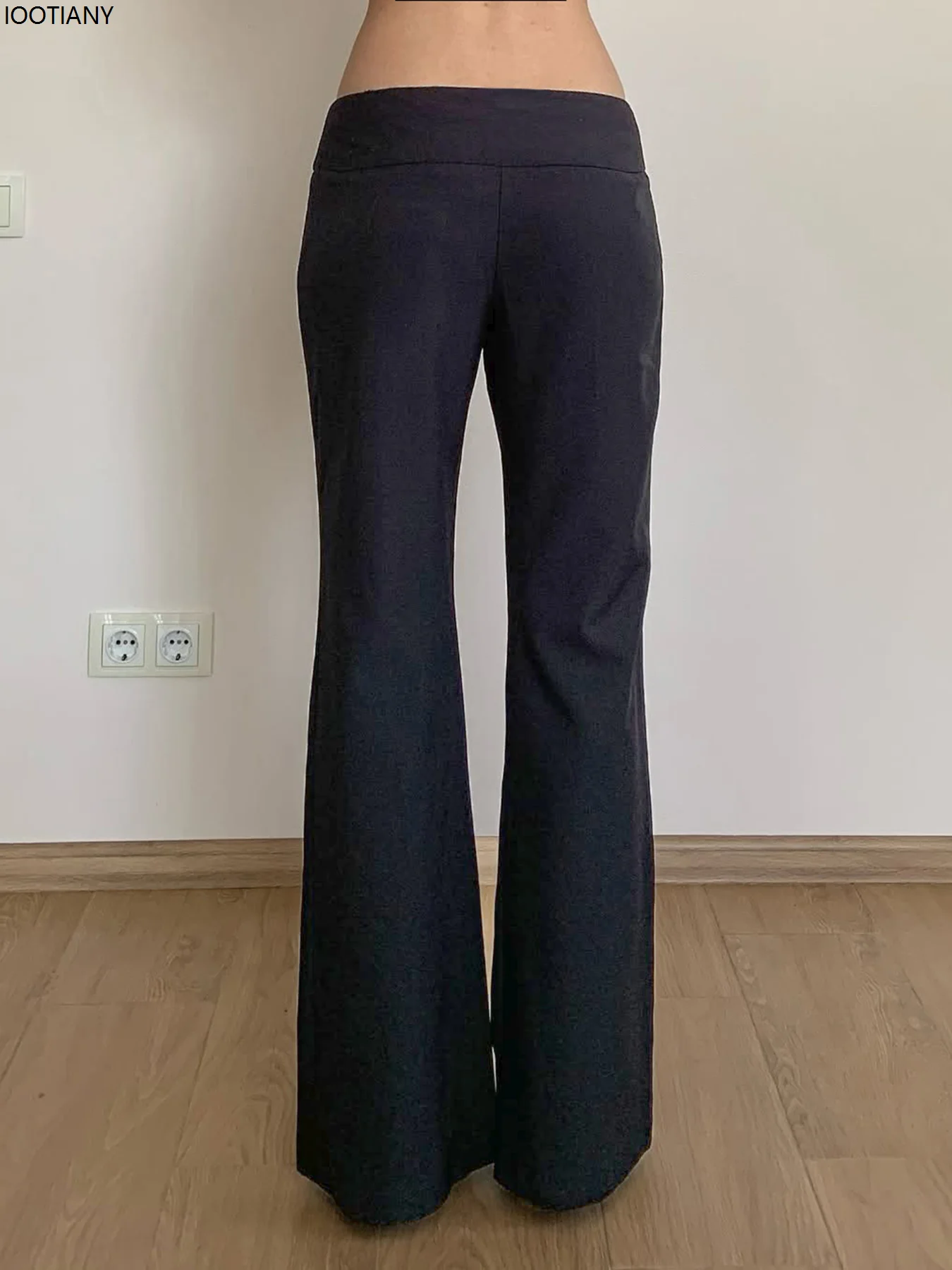 Low-rise Black Casual Pants Women's Button-down Slim Flare Pants Vintage 2000s Solid Harajuku Capri Pants Bootcut Trousers 2025