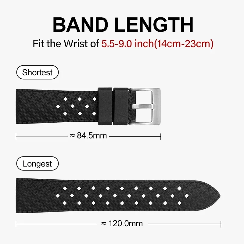 Watch Rubber Strap 20mm Premium Soft Comfortable Skin Friendly with Pin Buckle Universal Watch Band Men\'s Replacement Watchband