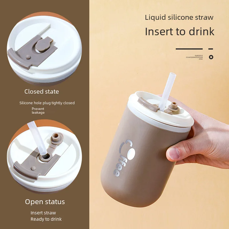 304 stainless steel coffee cup double-layer thermal insulation portable car with lid student High-looking gift straw water Cup