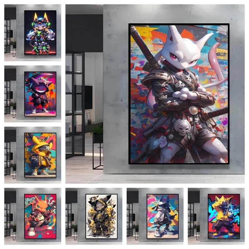 

Gorgeous and Colorful Pokemon Mewtwo Wall Paintings Unique Styling Design It's A Must Have Item for Pokemon Trend Lovers