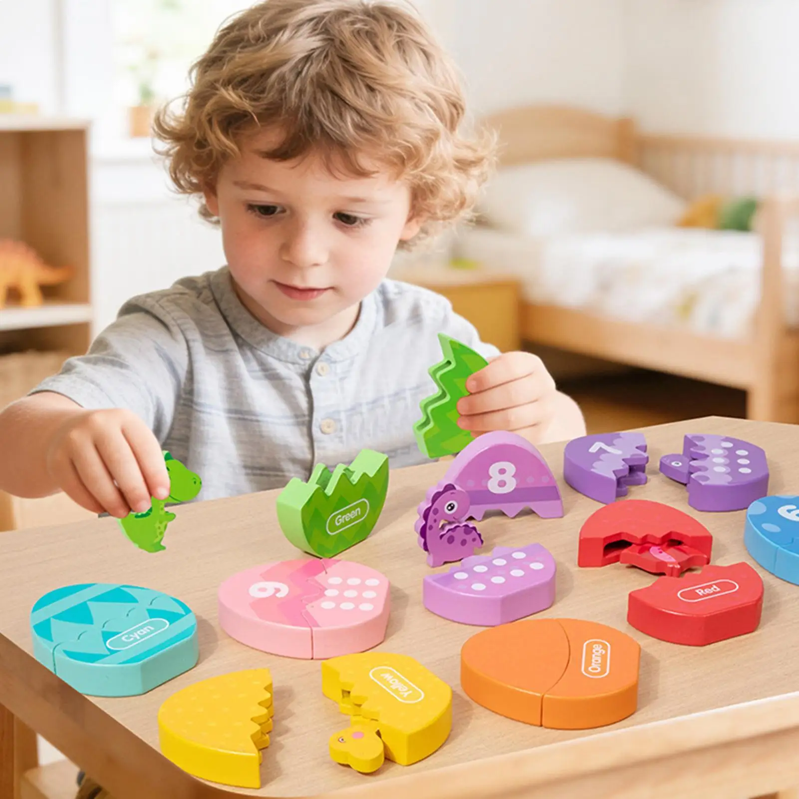 Jogo de Ovos de Dinossauro de Encaixe, Brinquedo de Classificação de Formas de Madeira, Aprendizagem Montessori para Crianças em Idade Pré-Escolar, Jogo para Sala de Aula, Aniversário