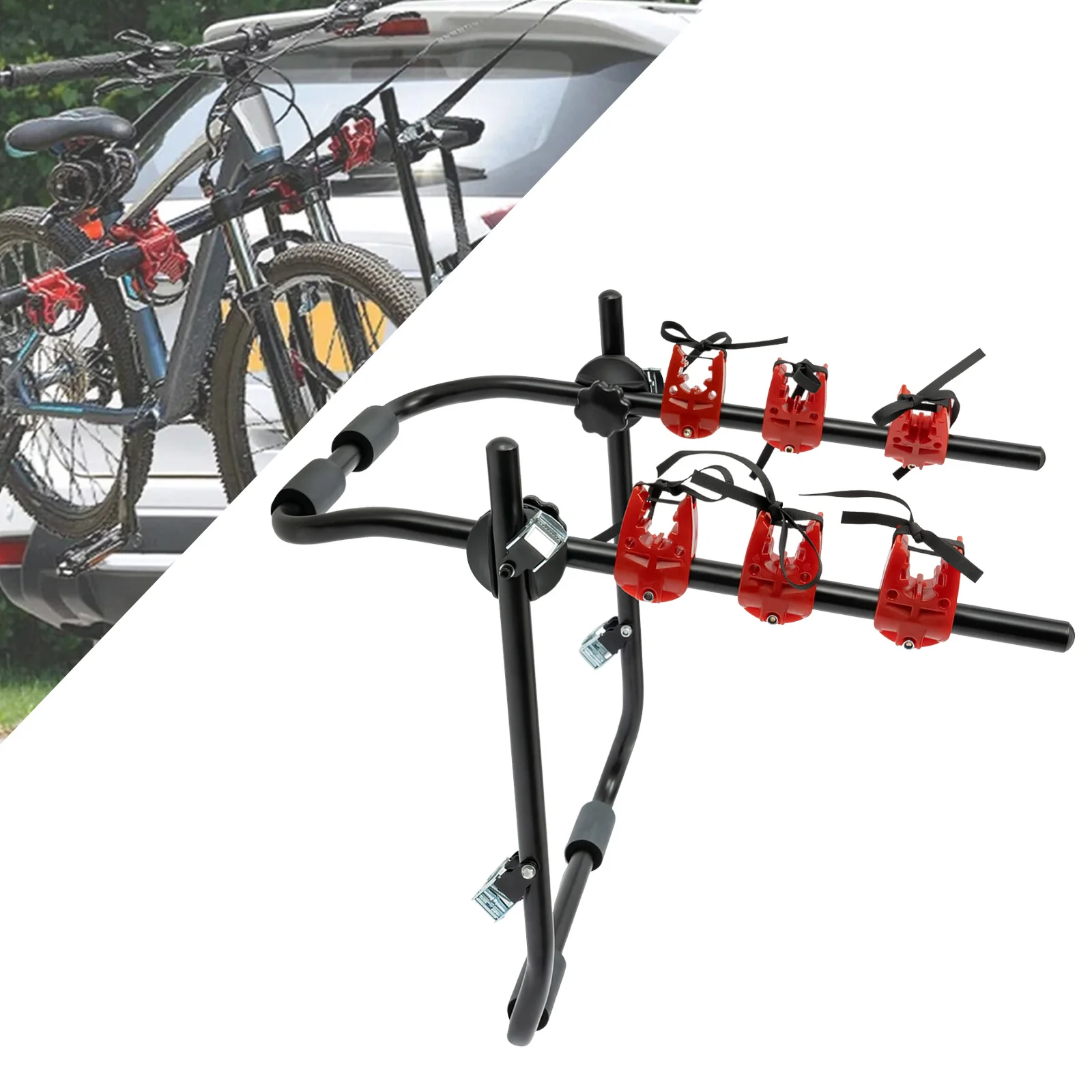 

Trunk Bike Rack - Foldable, 3-Bike Trunk Mount Rack, Easy Assembly, for Bikes up to 44 lbs. Black