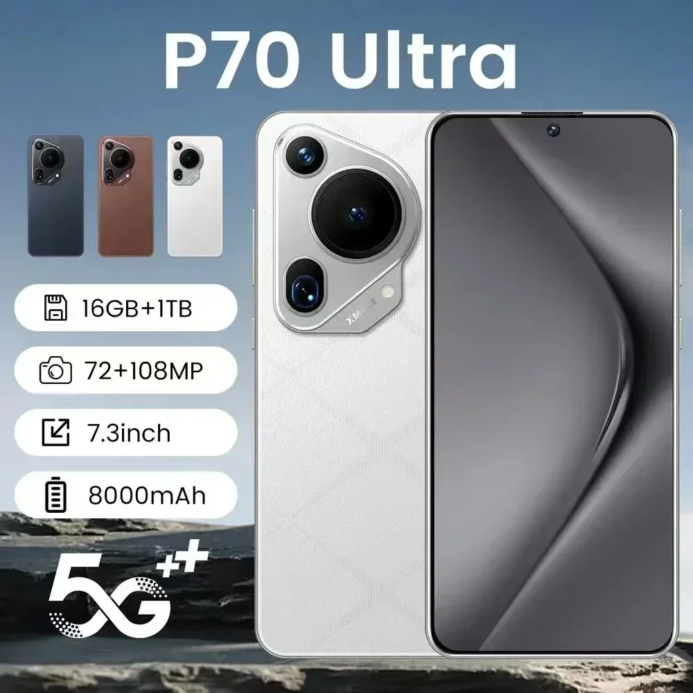 

Global Brand P70 Ultra Smartphone 7.3inc Android14 Original Mobile Phone Snapdragon8 gen 3 Cell Phone 5G Dual Sim Cellphones