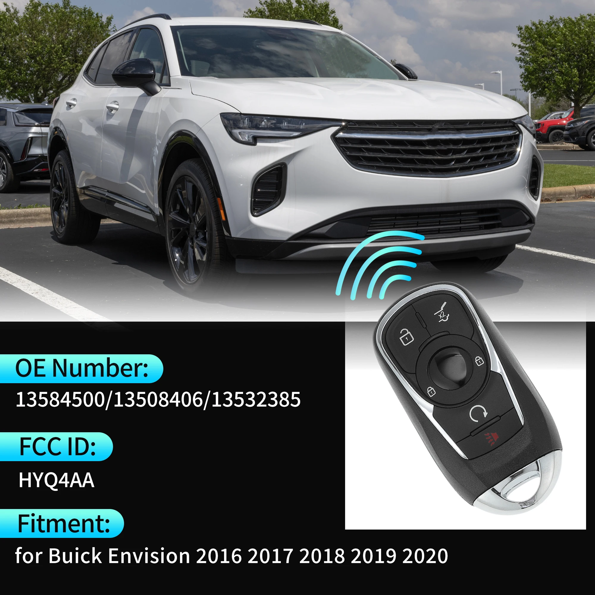 UXCELL HYQ4AA 315 MHz Keyless Entry Remote Key Fob for Buick Envision 16-2020 5 Buttons