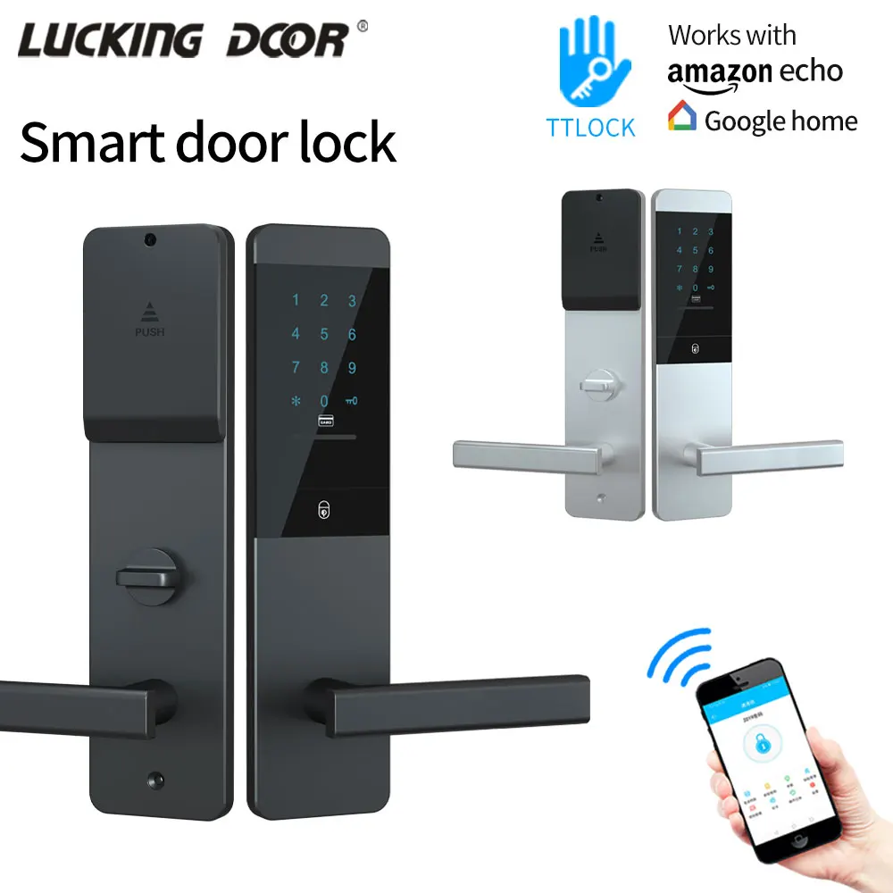 

Home Smart Door Lock Handle Cordless Battery Anti Theft Smart Electric Keyless Lock Security Entry With TTLOCK App Alexa Google