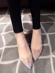 New flat bottomed mesh rhinestone pointed single shoes for women with fairy style lacquer leather nude crystal wedding shoes