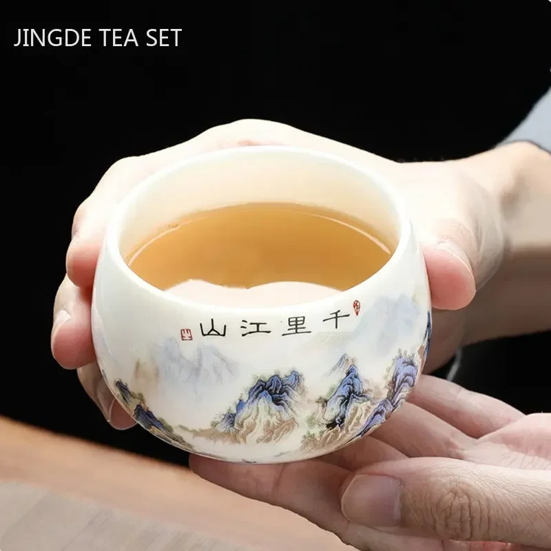 Exquisite Lamb Fat Jade White Porcelain Tea Cup Handmade Portable Ceramic Teacup Customized Tea Set Personal Master Cup