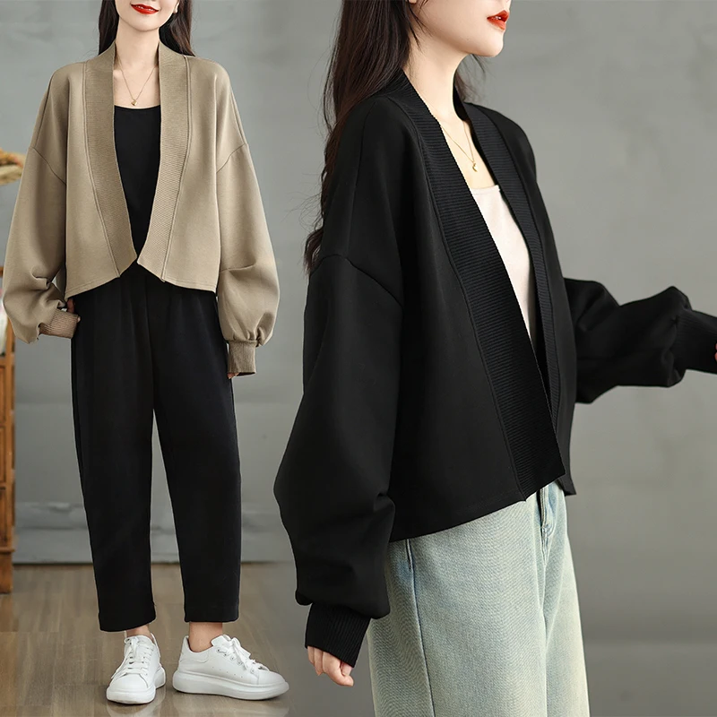 

Корейский стиль: Свободный вязаный кардиган с рукавами «летучая мышь», женский свитер, верхняя одежда, накидка на плечи, V-образный вырез, длинный рукав, цветной