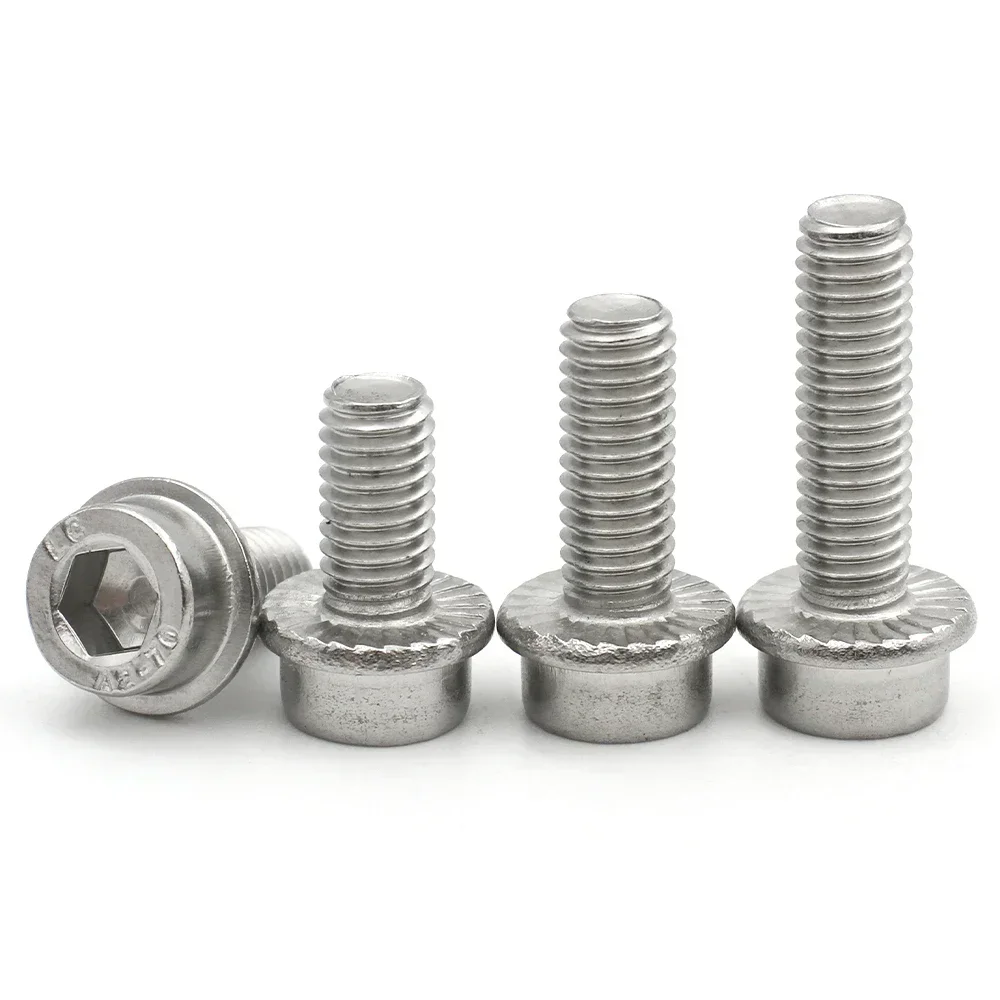 M3 M4 M5 M6 M8 M10 M12 304 Stainless Steel A2-70 Hexagon Hex Socket Cap Head Serrated Flange Washer Screw Bolt 10/30pcs