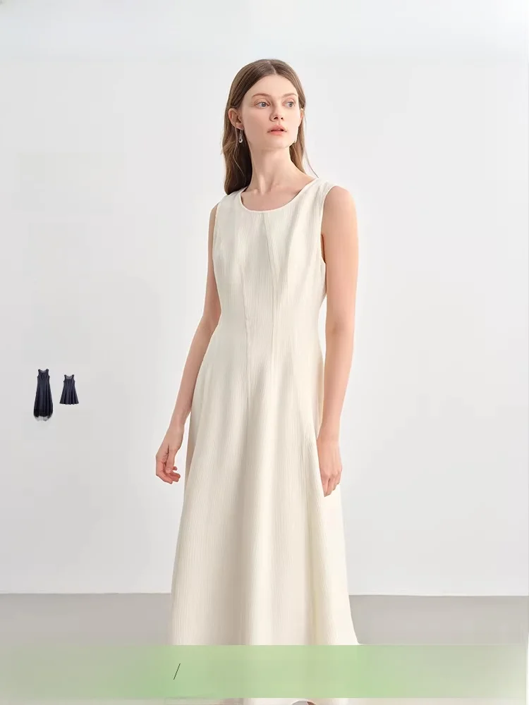 

Summer Fre Ele Waist-Cinching Denim Dr ort Sve irt Dr High Waist Cotton Blend round Neline Midi Dr