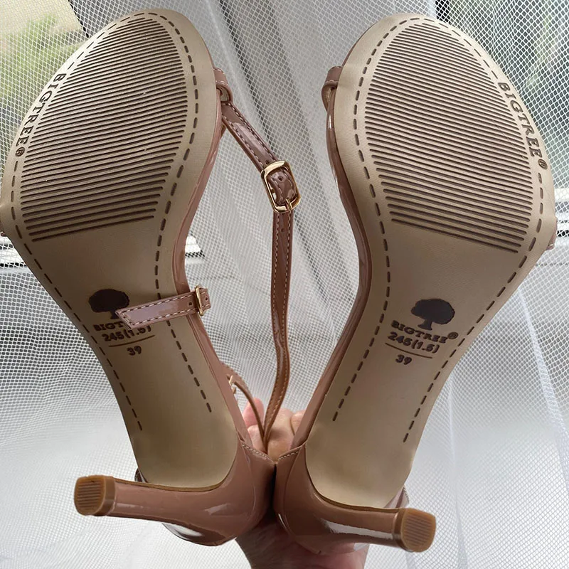 Women Summer 8cm 11cm High Heels Fetish Sandals Gladiator Platform Strap Glossy Leather Sandles Lady Nude Low Heels Party Shoes